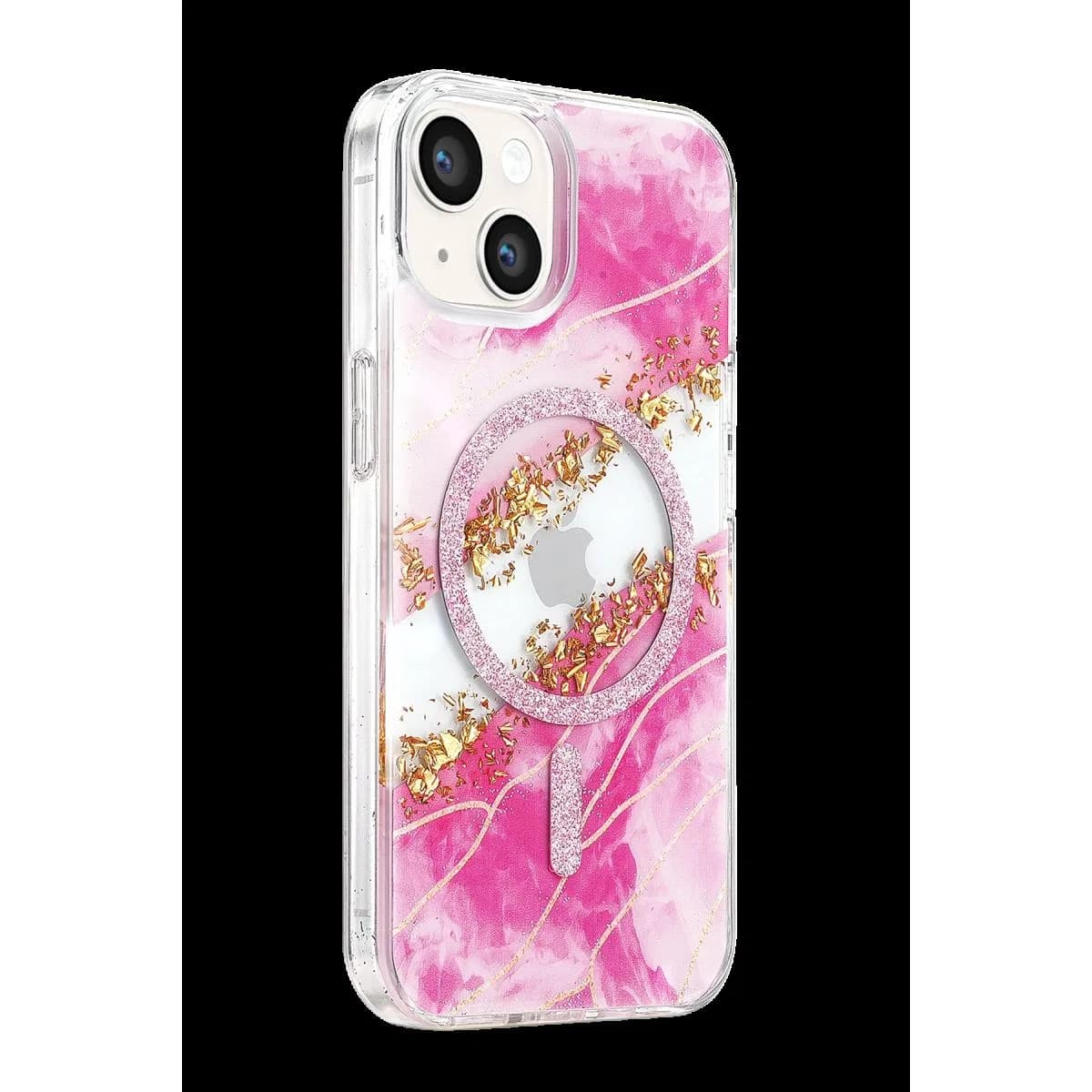 Onegif Apple İphone 14 Lotus Simli Magsafe Kapak - Pembe