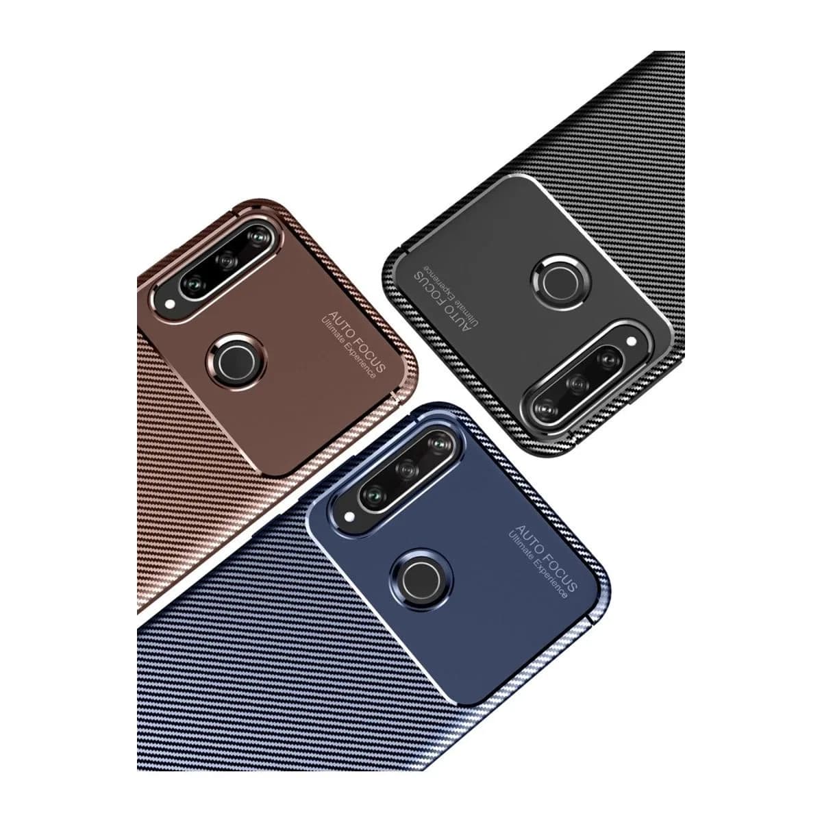 Huawei Y6p Kılıf Auto Focus Karbon Kapak - Kahverengi