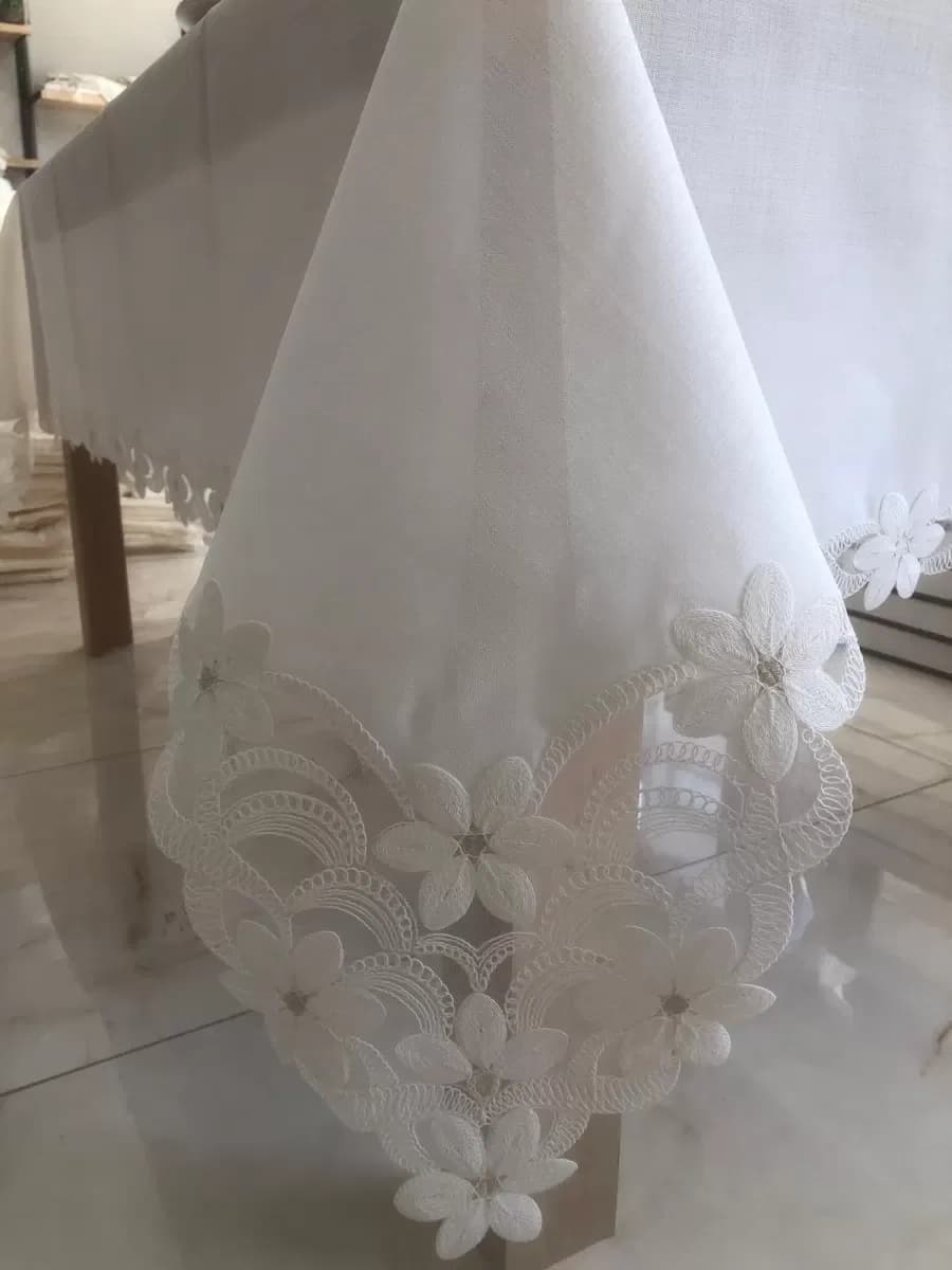 Sofra Takımı Evita Gardenya Keten Yemek Takımı 160x260 Masa Seti 26 Parça Runner Set Krem