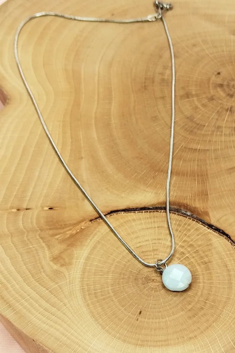 Kalsedon Doğal Taşı Zincirli El Yapımı Kolye Uç: 1, 5 cm Zincir: 20 cm Kutulu