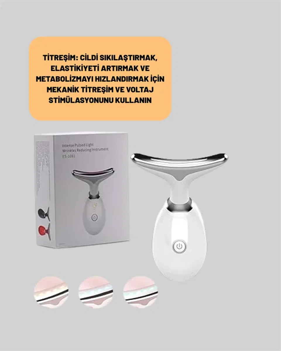 Cilt Yenileyici Şarjlı Güzellik Aleti – Pozitif/Negatif İyon, Titreşimli Masaj ve Kırmızı-Mavi-Yeşil Işıkla