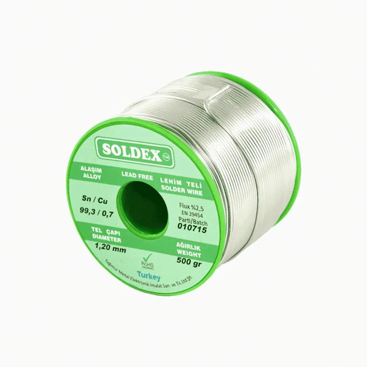 Kurşunsuz, Gümüşsüz Lehim Teli Sn: 99. 3 - Cu: 0. 7 - 200 Gr, 0. 50 Mm
