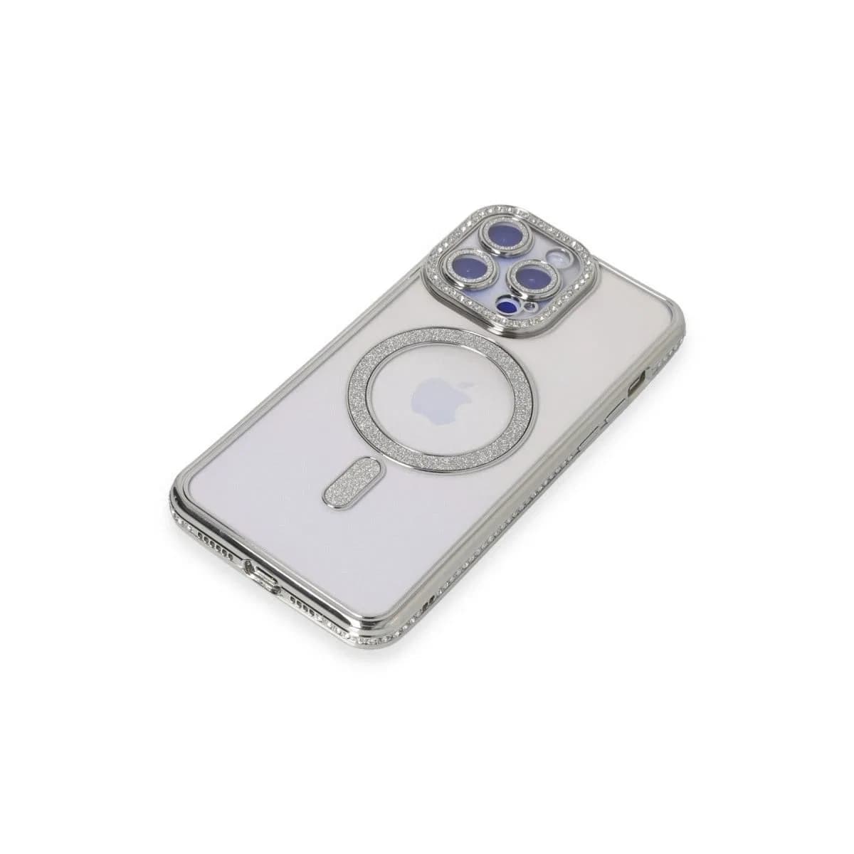 Apple İphone 15 Pro Max Kılıf Joke Simli Magneticsafe Kılıf - Gümüş
