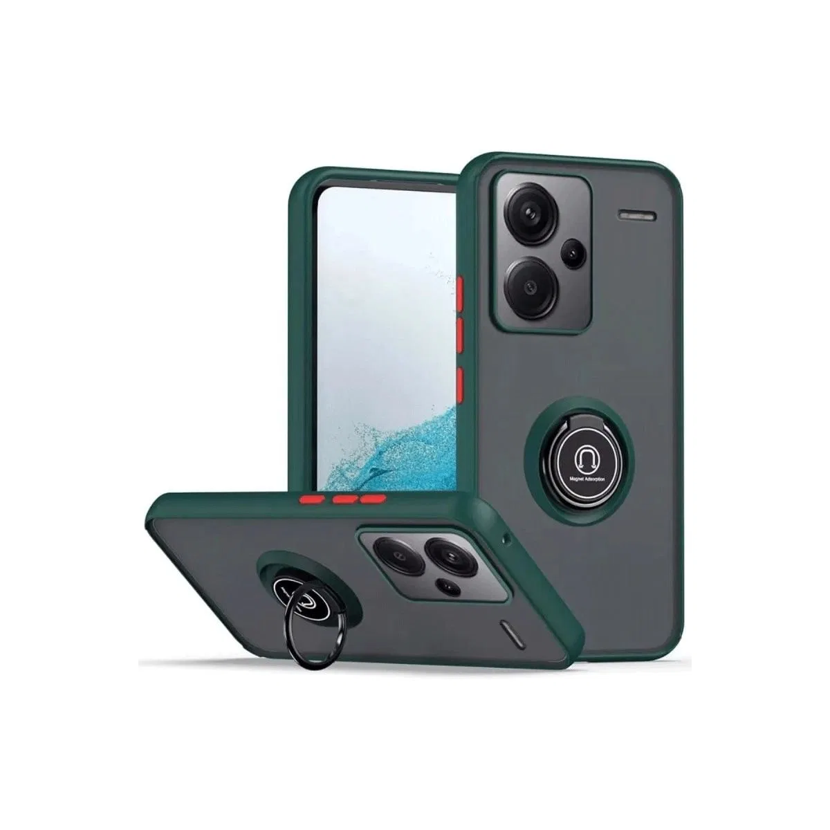 Xiaomi Redmi Note 13 Pro Plus Kılıf Montreal Yüzüklü Silikon Kapak - Yeşil