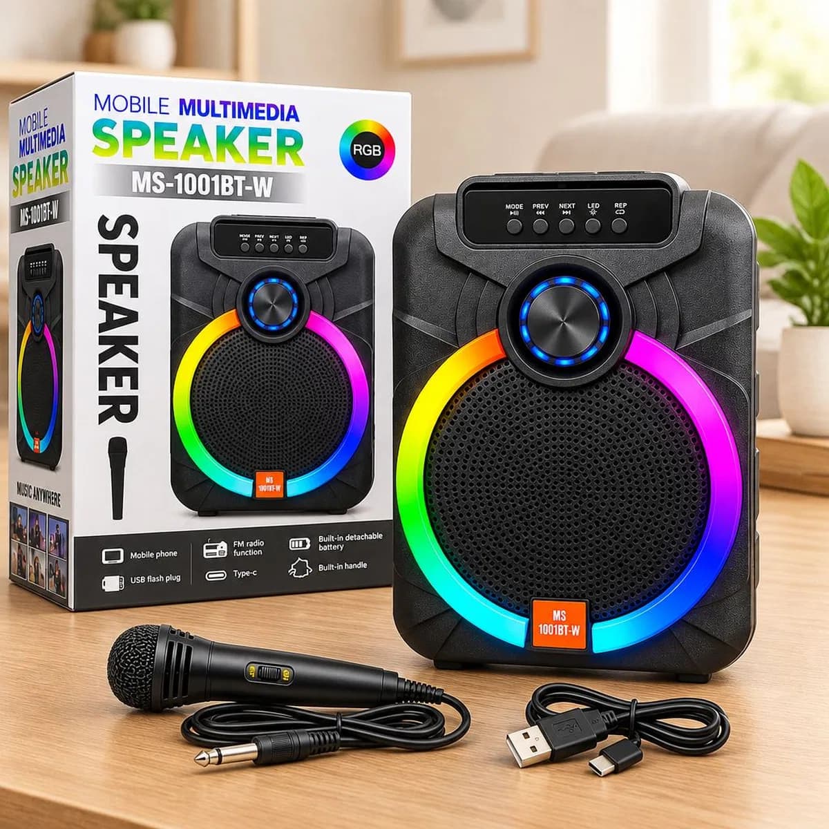 10" Karaoke Bluetooth Hoparlör (Mikrofonlu, Şarjlı, RGB)