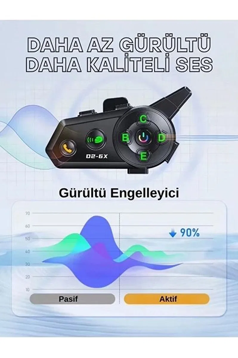 D2-6x 1000m Mesafeli 6 Klı İntercom Bluetooth Motosiklet Kask Kulaklığı İntercom Kulaklık