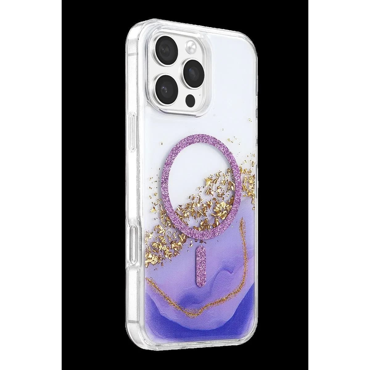 Onegif Apple İphone 16 Pro Max Lotus Simli Magsafe Kapak - Mor