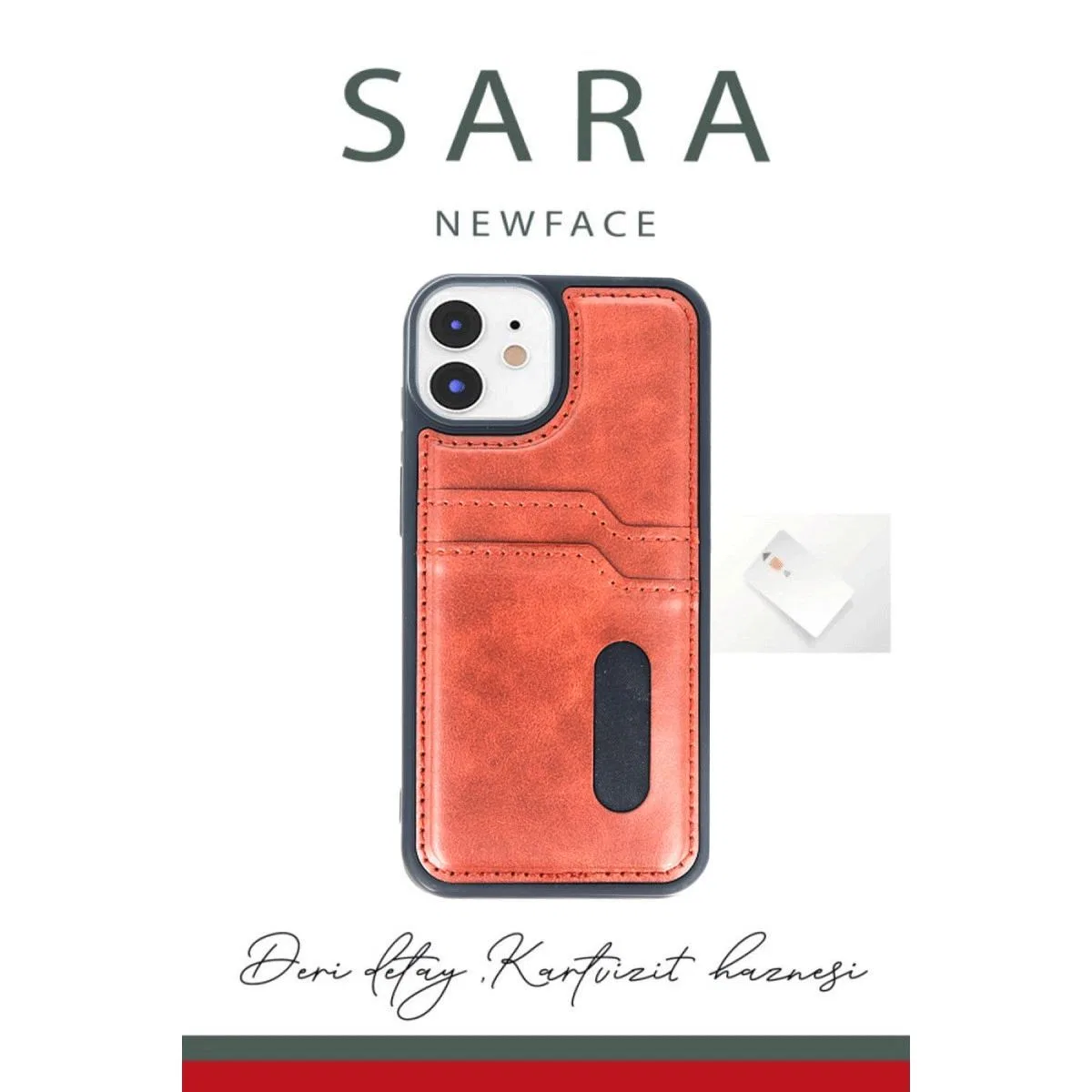 Apple İphone 11 Kılıf Sara Kartvizitli Deri Kılıf - Koyu Yeşil
