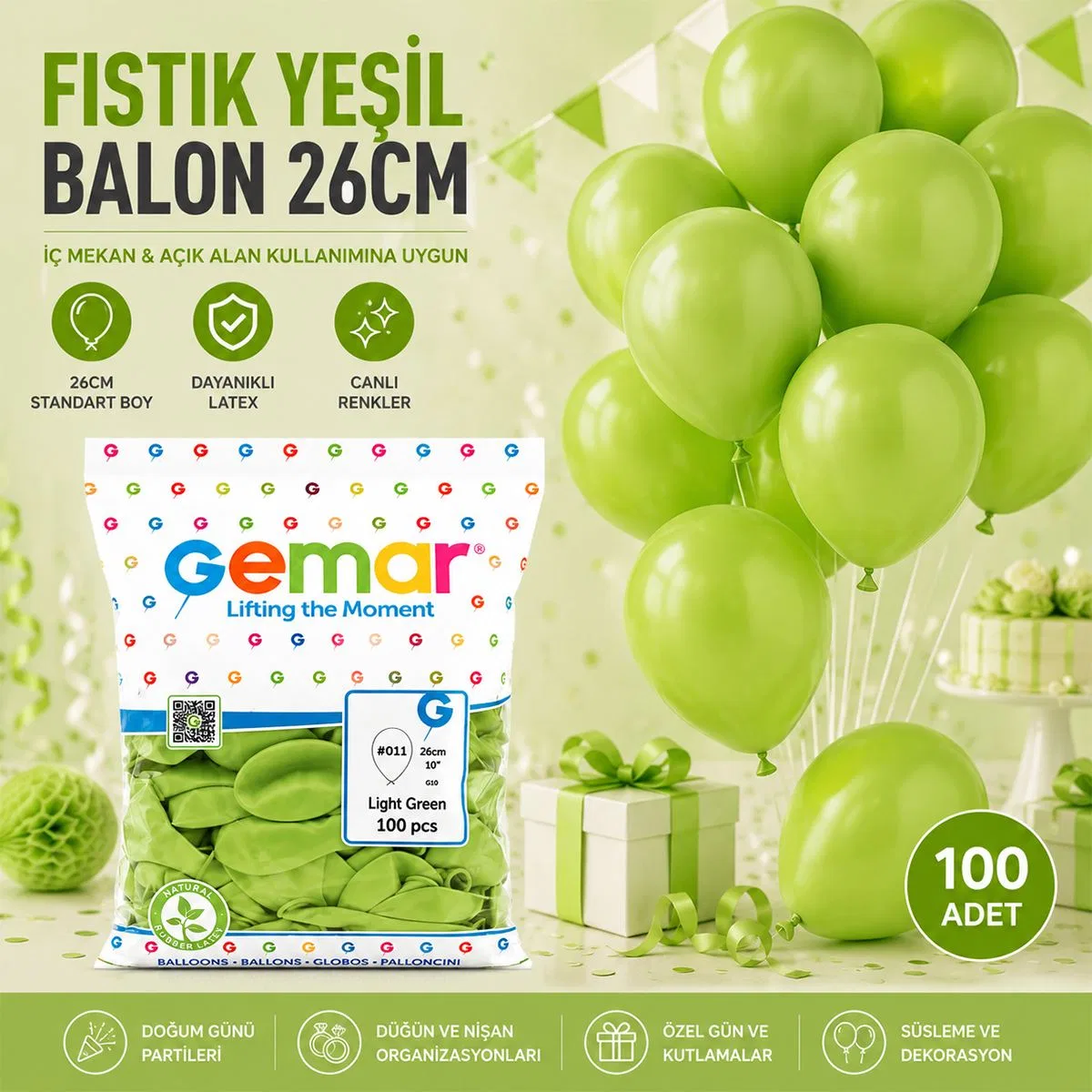 İç Mekan Fıstık Yeşili Balon 100'lü