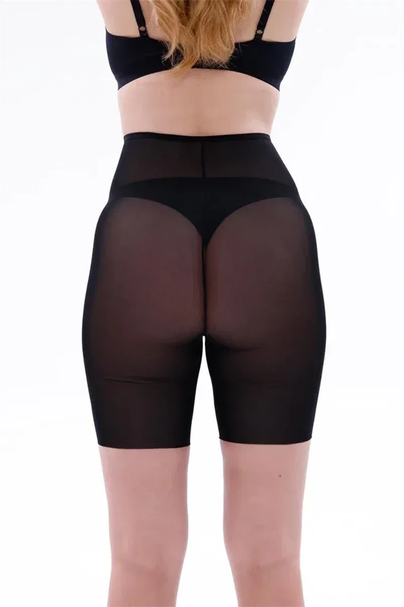 Siyah Lazer Tül Toparlayıcı Paçalı Boxer Hayalet Korse