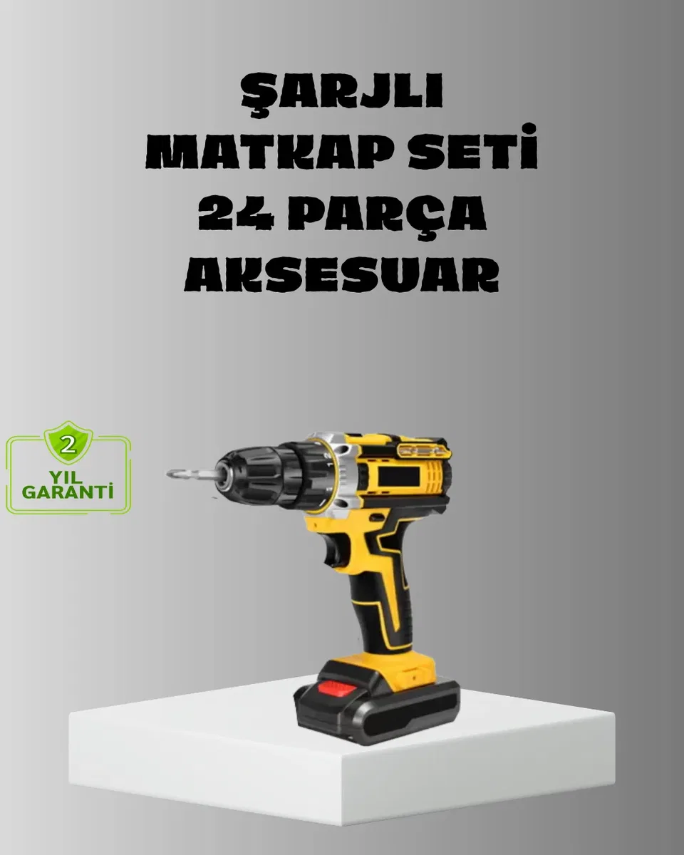 Şarjlı Darbeli Matkap Seti – 2 Bataryalı, 24W Güç, 24 Parça Aksesuar, LED Işıklı