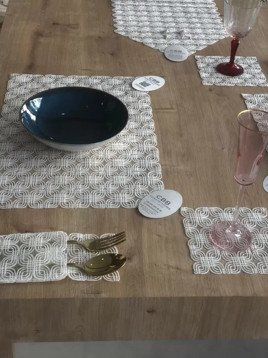 Sofra Takımı Orion Gardenya Keten Yemek Takımı 160x260 Masa Seti 26 Parça Runner Set Krem