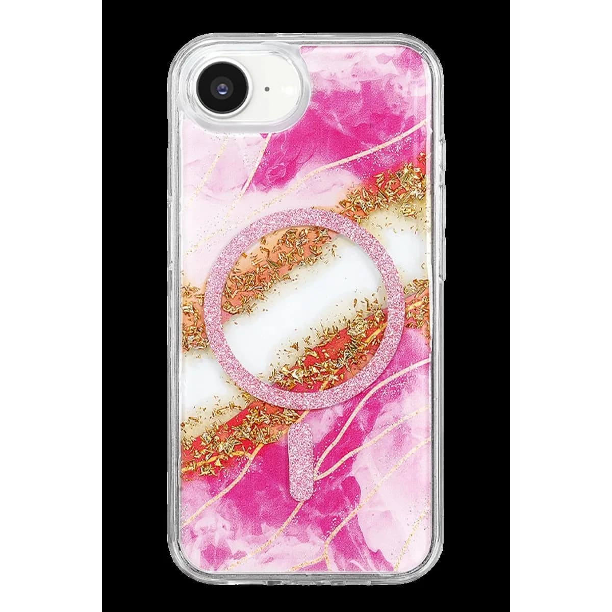 Onegif Apple İphone 17e Lotus Simli Magsafe Kapak - Pembe