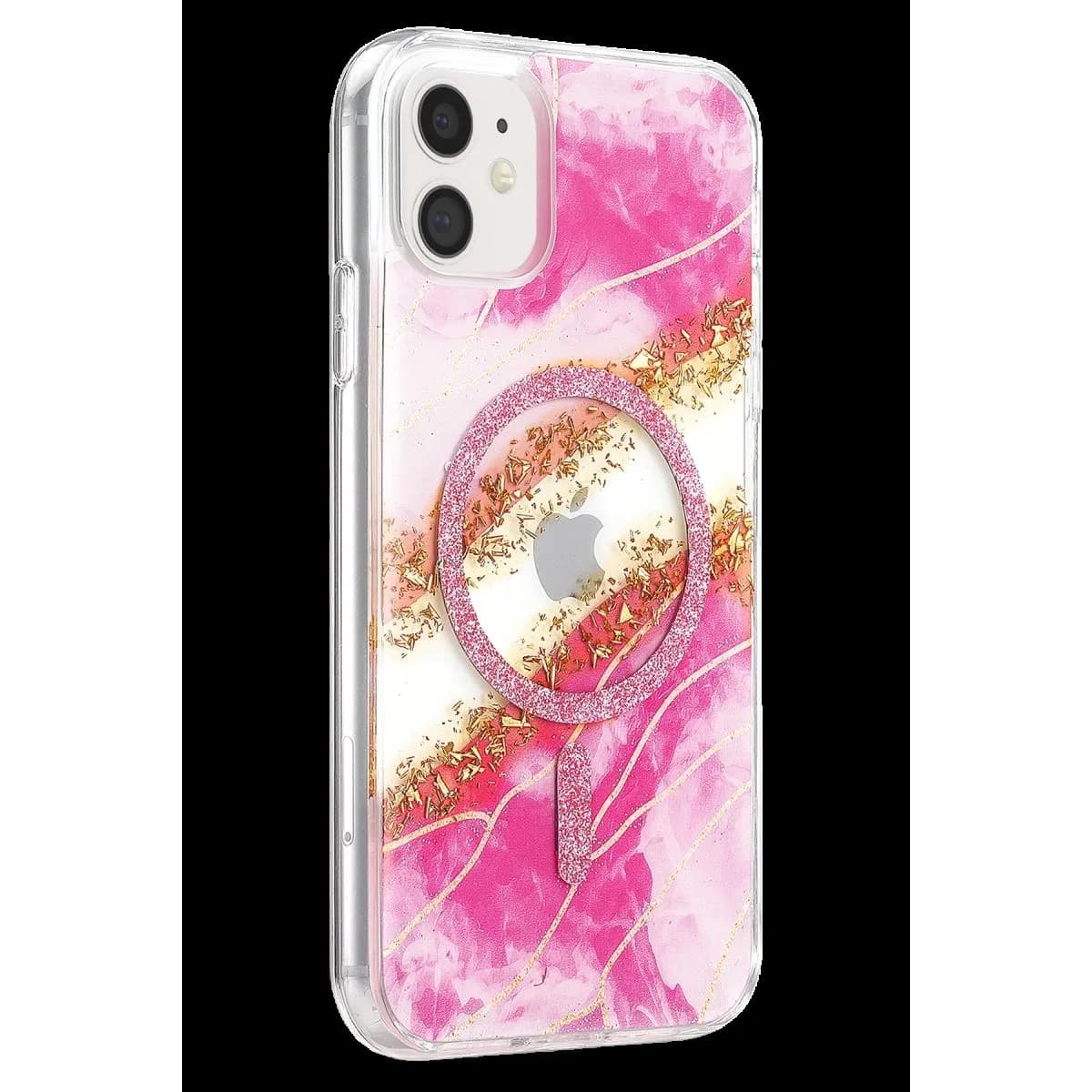 Onegif Apple İphone 11 Lotus Simli Magsafe Kapak - Pembe