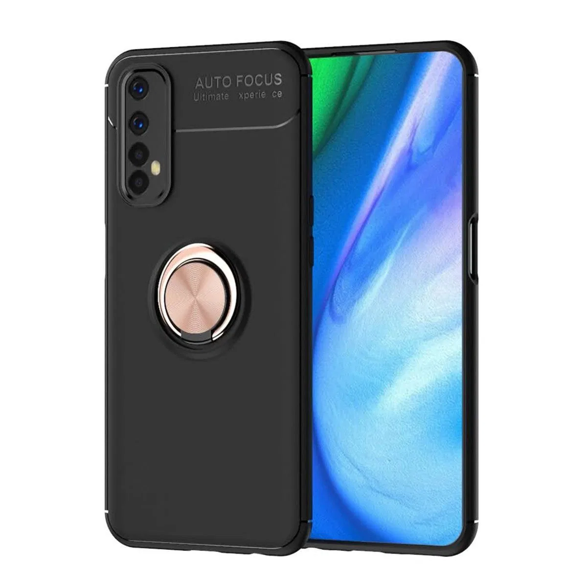 Realme 7 Kılıf Range Yüzüklü Silikon - Siyah-gold