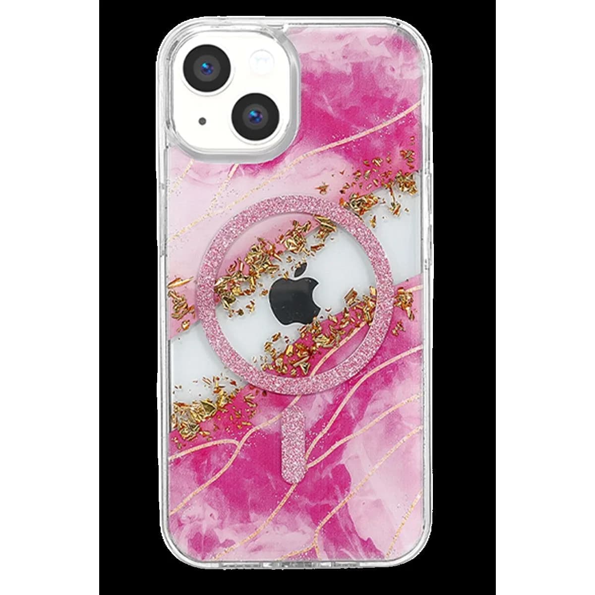 Onegif Apple İphone 15 Lotus Simli Magsafe Kapak - Pembe