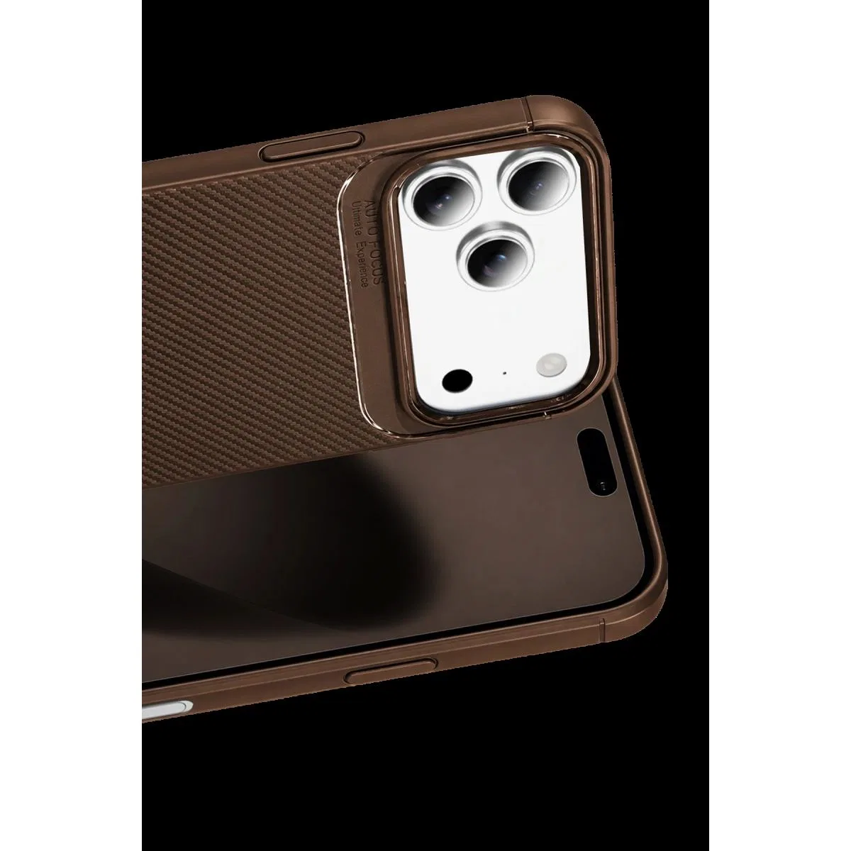 Newface Apple İphone 18 Pro Max Auto Focus Karbon Kapak - Kahverengi