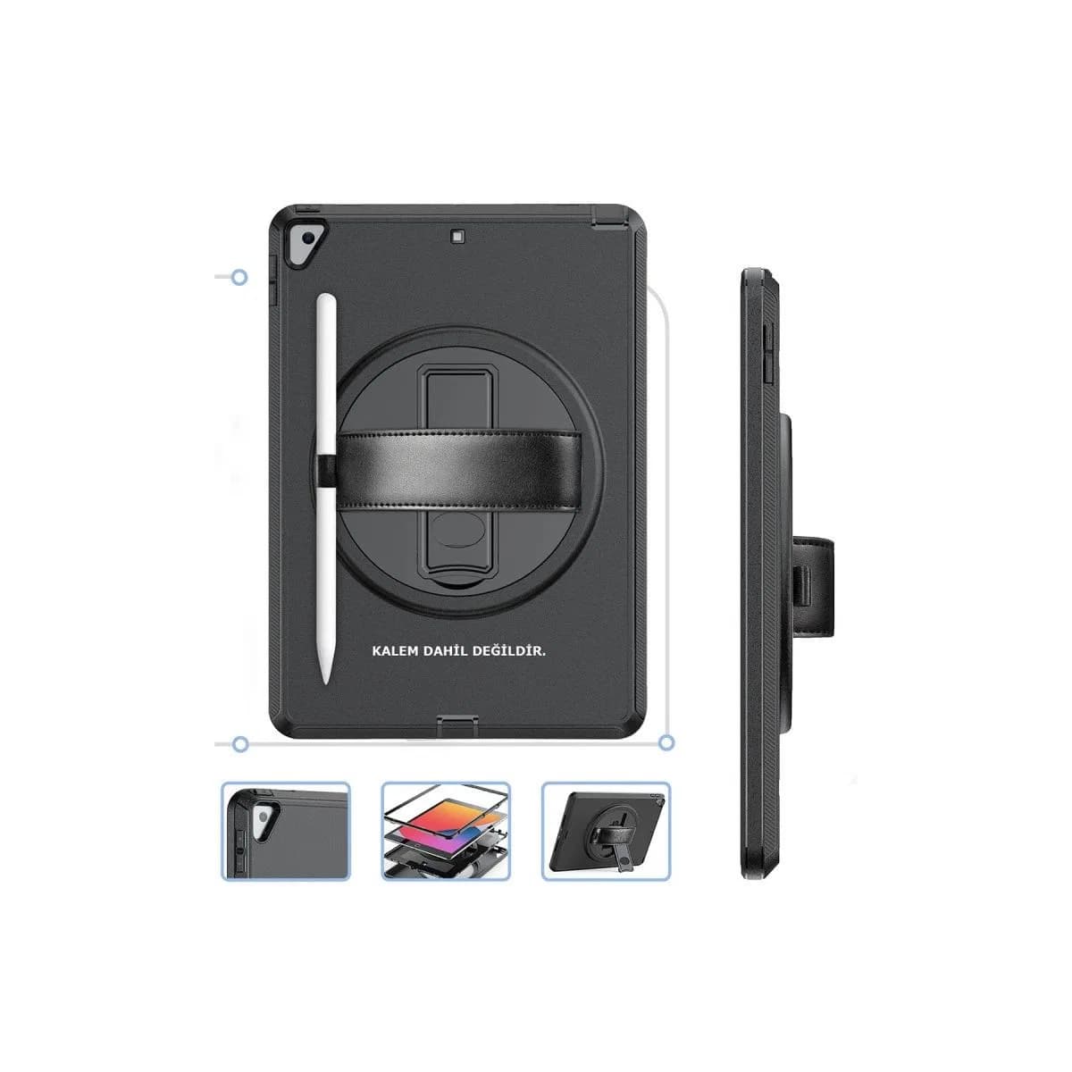 Apple İpad 10. 2 (7. nesil) Kılıf Hand Strap Tablet Kılıfı - Siyah