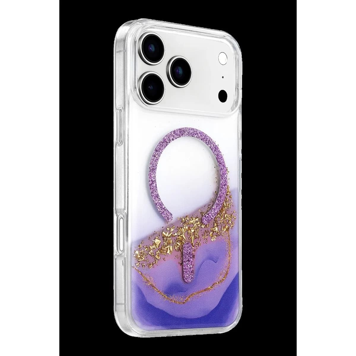Onegif Apple İphone 17 Pro Lotus Simli Magsafe Kapak - Mor