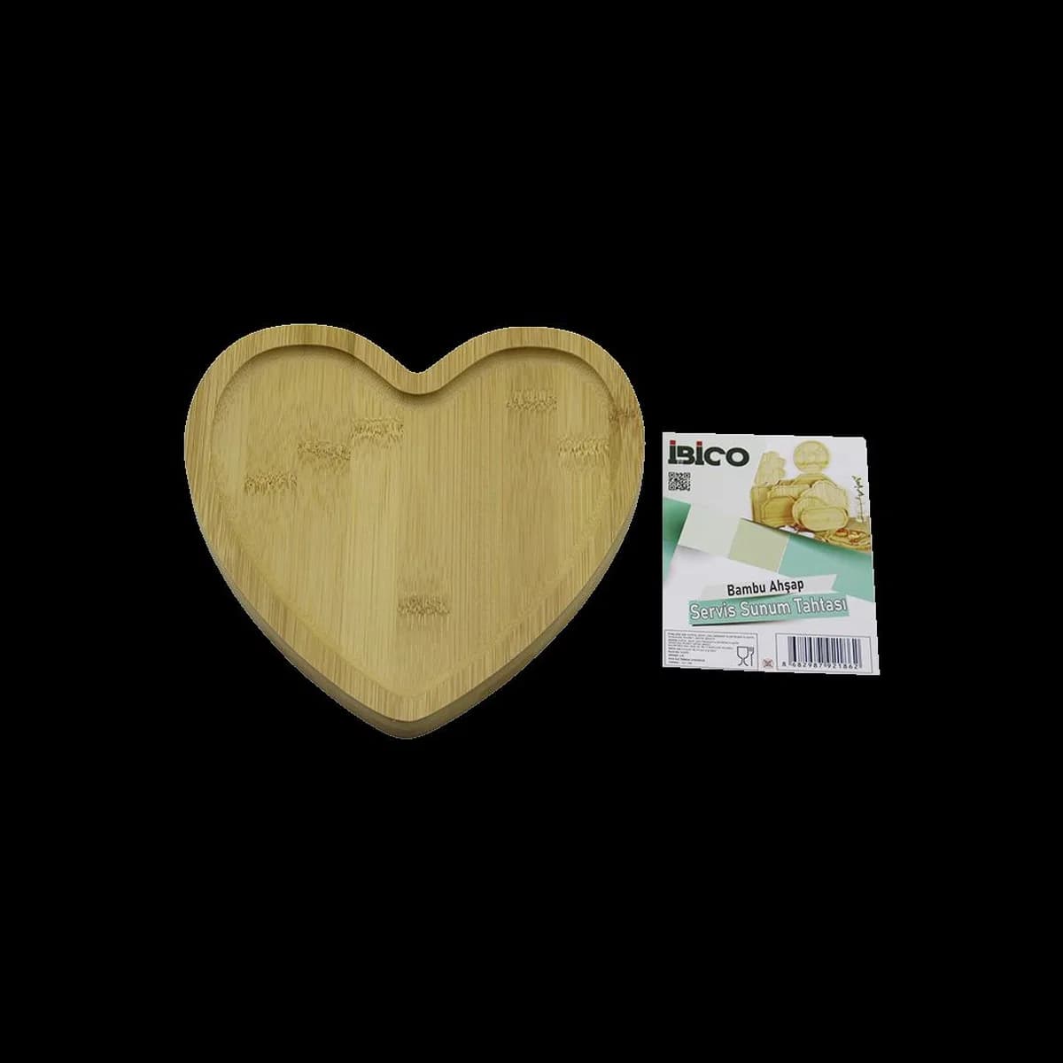 Kalp Model Bambu Ahşap Sunum Tepsisi - 20. 5 x 19. 5 x 1. 4 cm