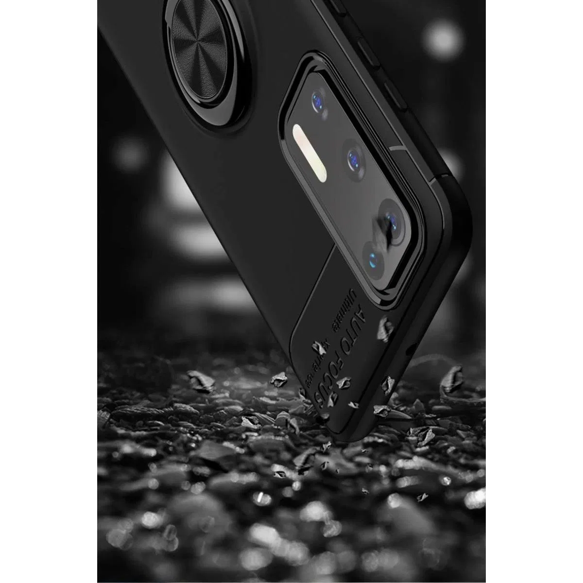 Huawei P40 Kılıf Range Yüzüklü Silikon - Siyah-gold