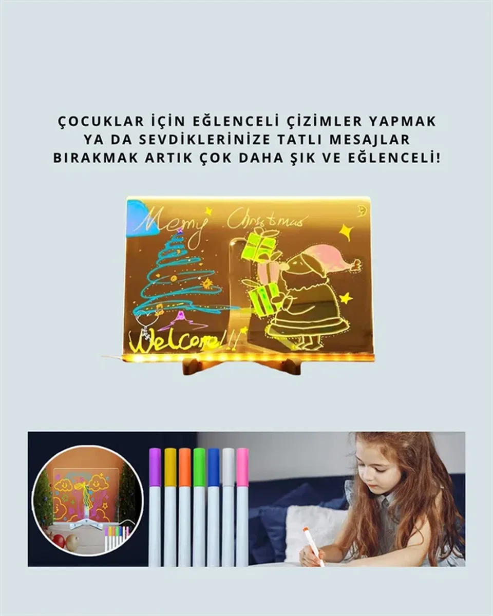 Çocuklar İçin Renkli LED Mesaj Tahtası – Neon Kalemli, Eğlenceli ve Yaratıcı Yazı Panosu