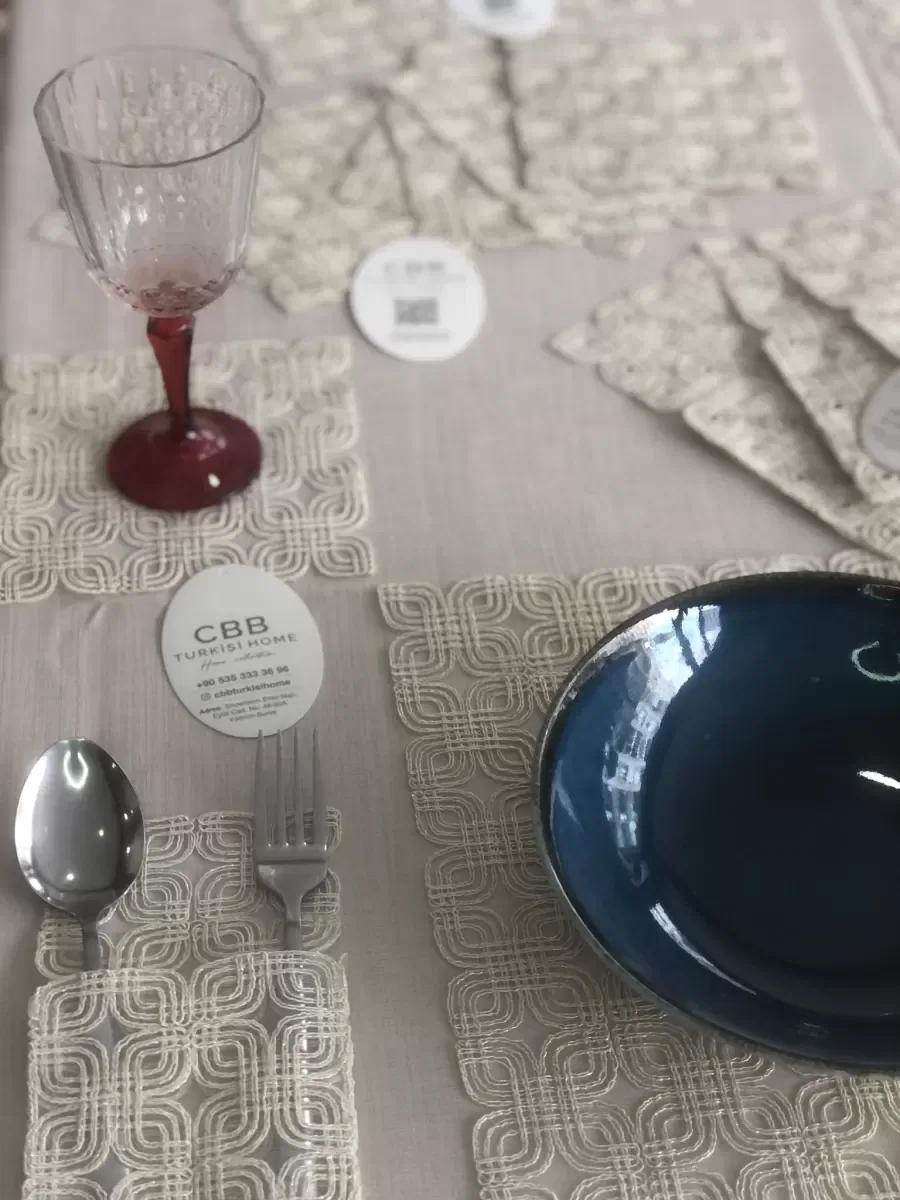 Sofra Takımı Orion Gardenya Keten Yemek Takımı 160x260 Masa Seti 26 Parça Runner Set Kapiçino