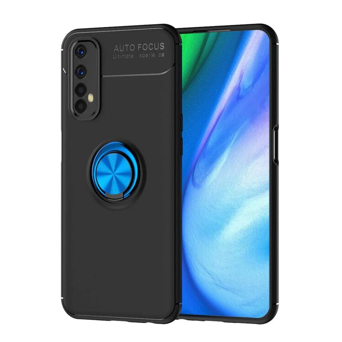 Realme 7 Kılıf Range Yüzüklü Silikon - Siyah-mavi