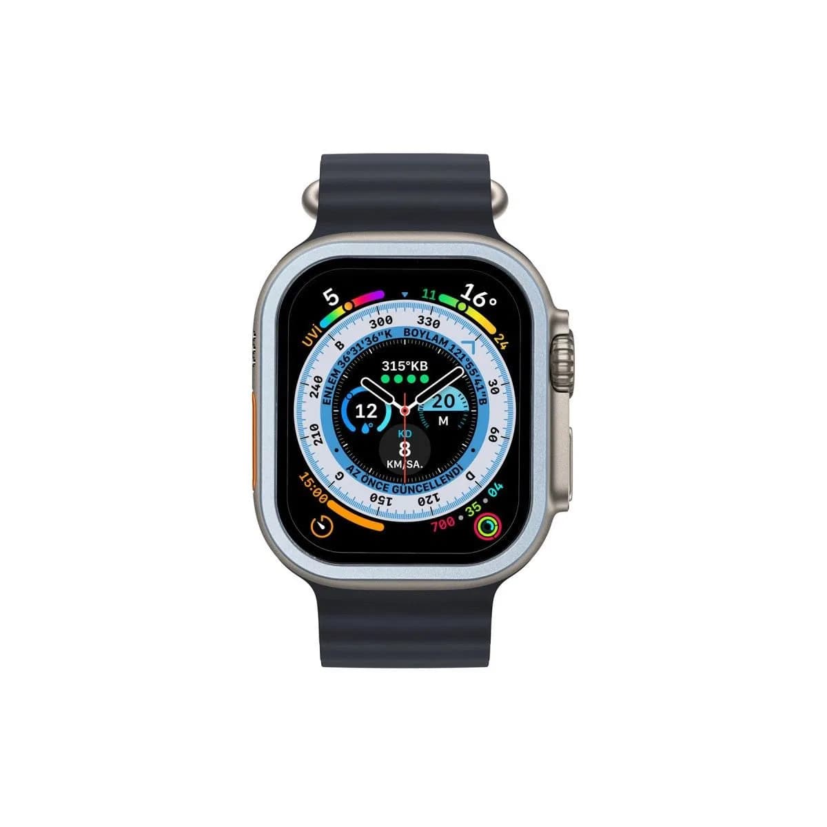 Apple Watch Ultra 49mm Alüminyum Kasa Cam Ekran Koruyucu - Mavi