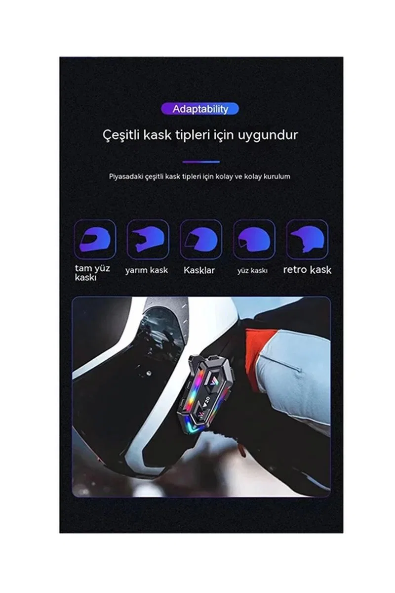 Y20 Motor Kurye Kask Kulaklık Rgb Modlu Bluetooth Motosiklet Kulaklık 5. 3 Bluetooth Interkom