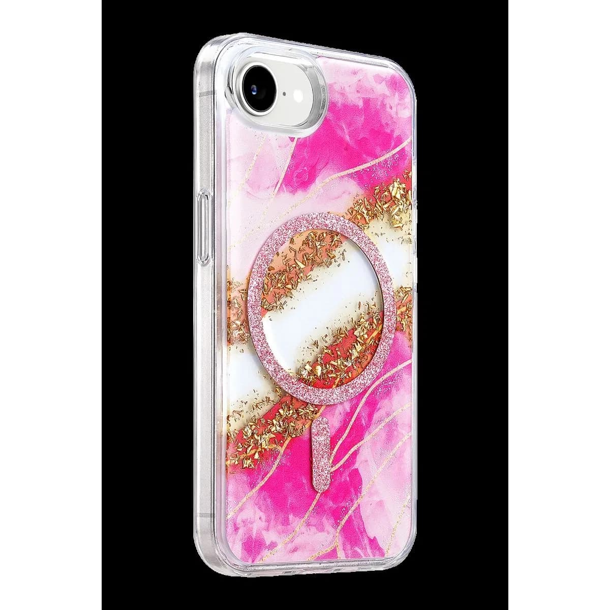 Onegif Apple İphone 17e Lotus Simli Magsafe Kapak - Pembe