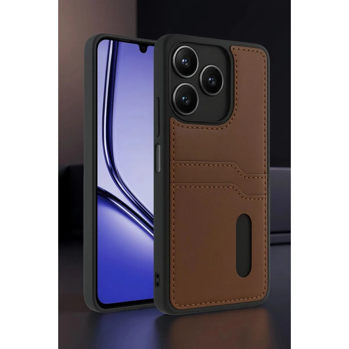 Realme Note 50 4g Kılıf Sara Kartvizitli Deri Kılıf - Kırmızı