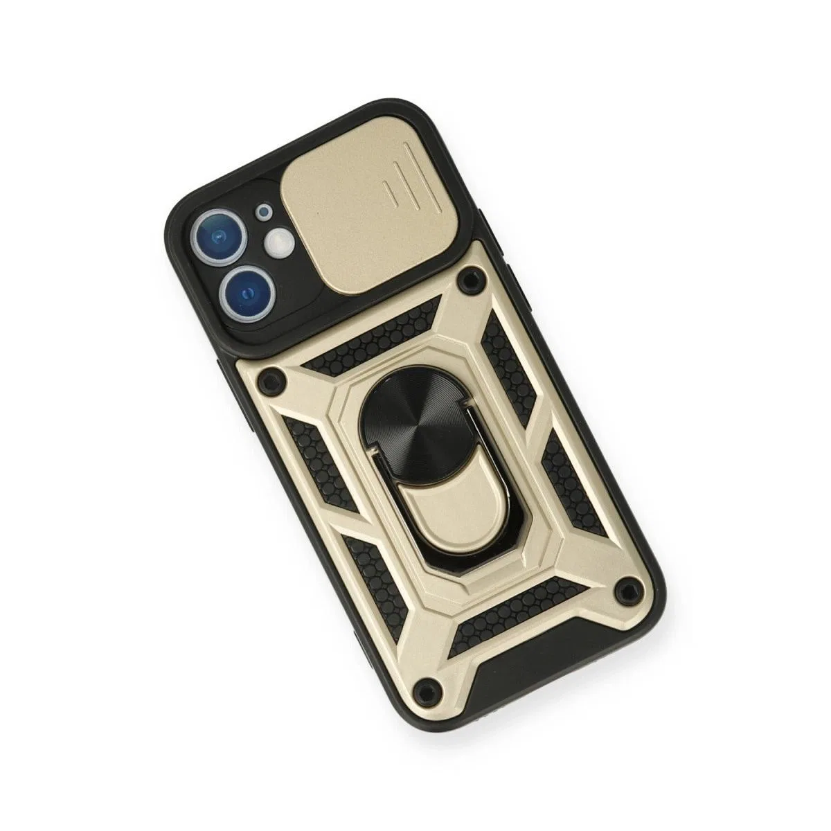 Apple İphone 12 Kılıf Pars Lens Yüzüklü Silikon - Gold