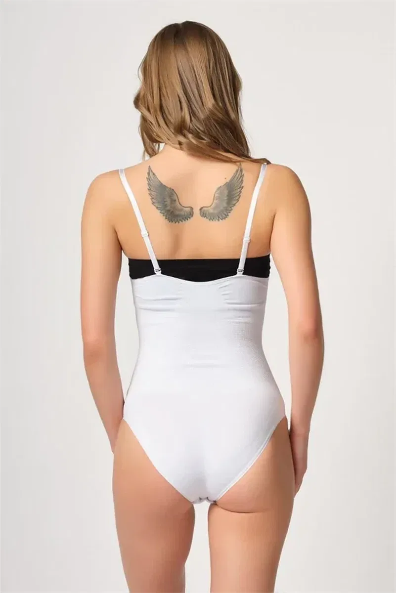 Beyaz Göğsü Açık Agraflı Body Korse