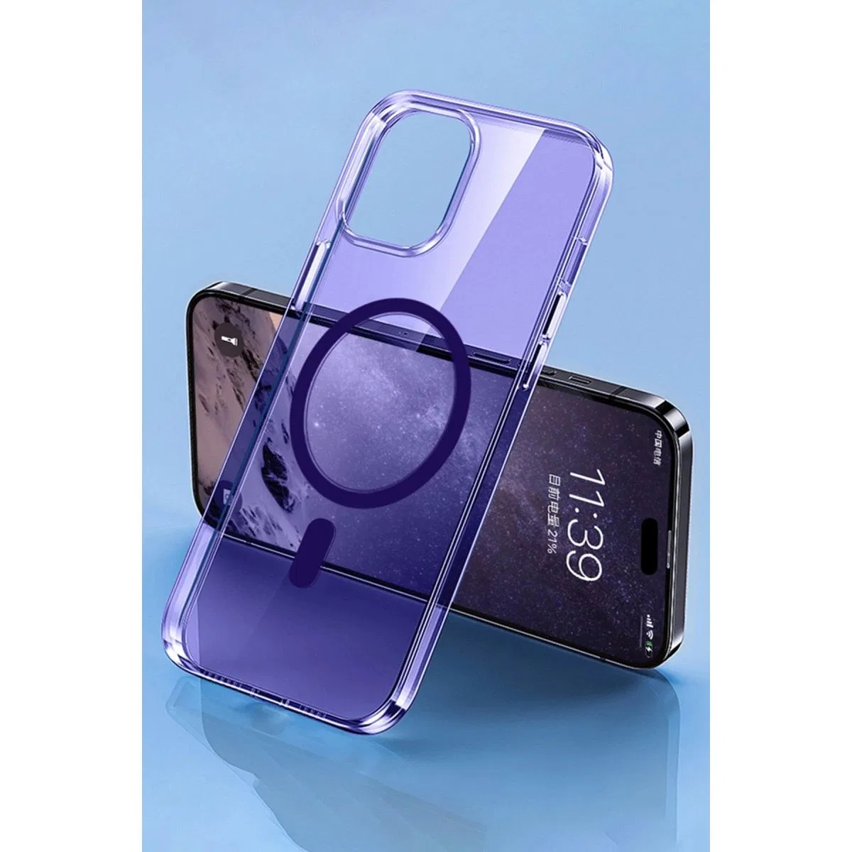 Apple İphone 14 Pro Kılıf Tron Şeffaf Magsafe Kapak - Derin Mor