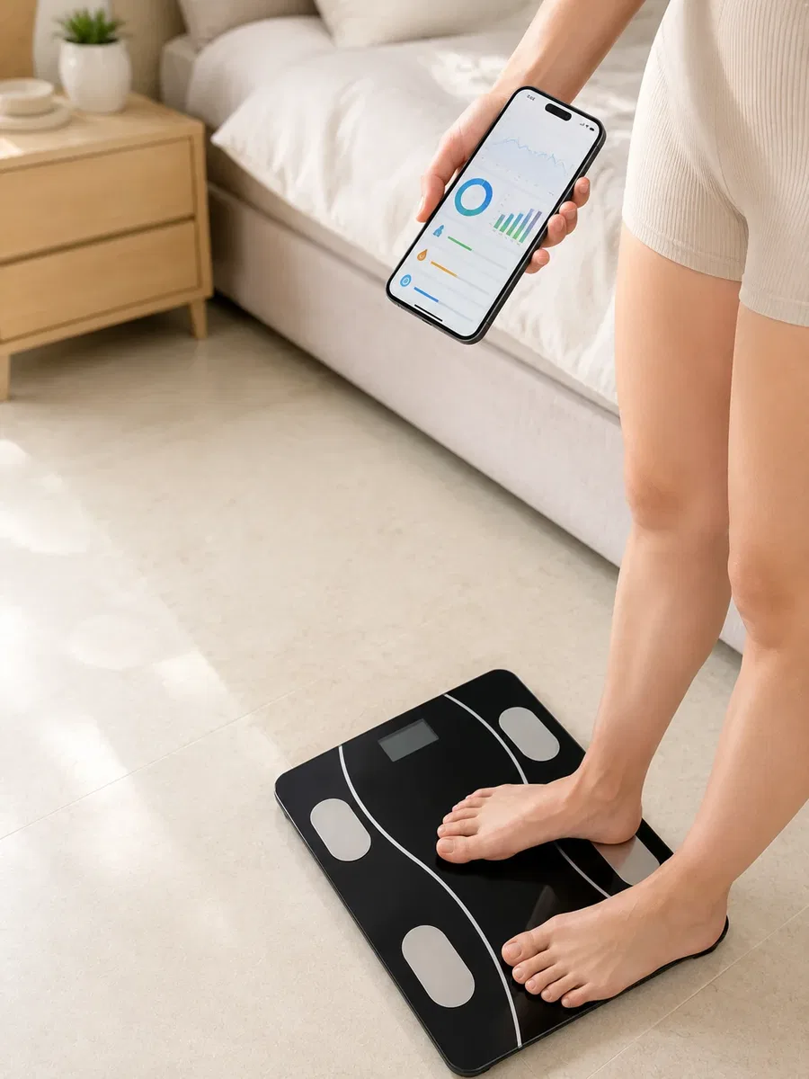 Akıllı Cam Baskül Bluetooth Mobil Uygulamalı Vücut iz Tartısı 180 Kg LCD Ekran