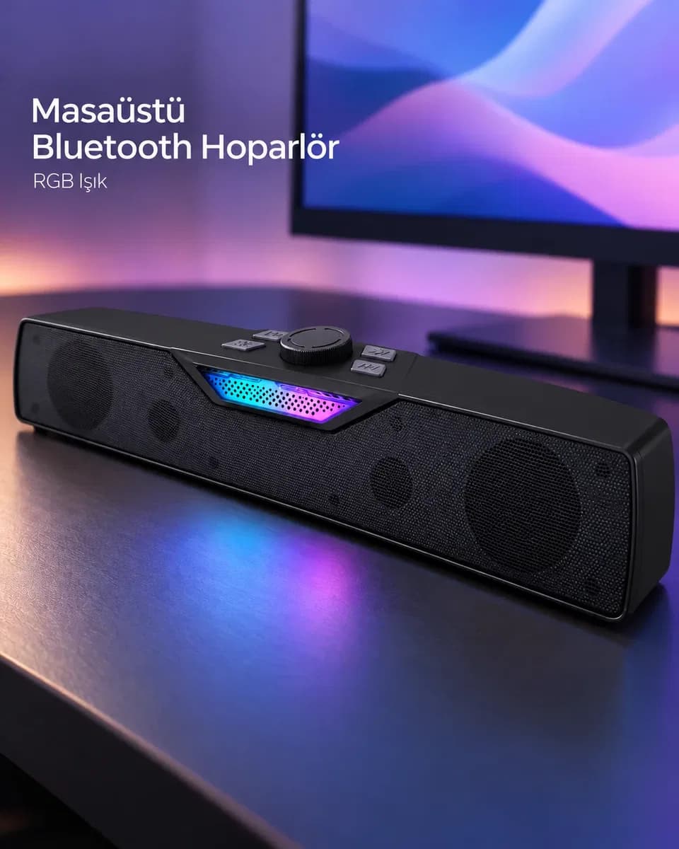 RGB Işıklı Bluetooth 5. 4 Masaüstü Soundbar Hoparlör USB Destekli Siyah