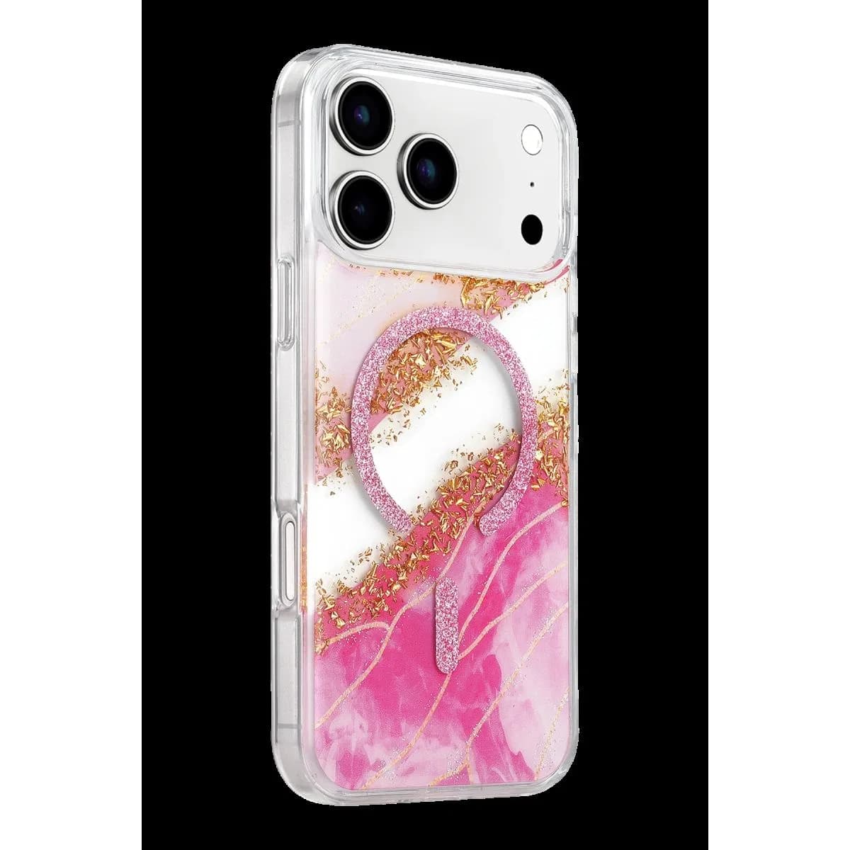 Onegif Apple İphone 17 Pro Lotus Simli Magsafe Kapak - Pembe