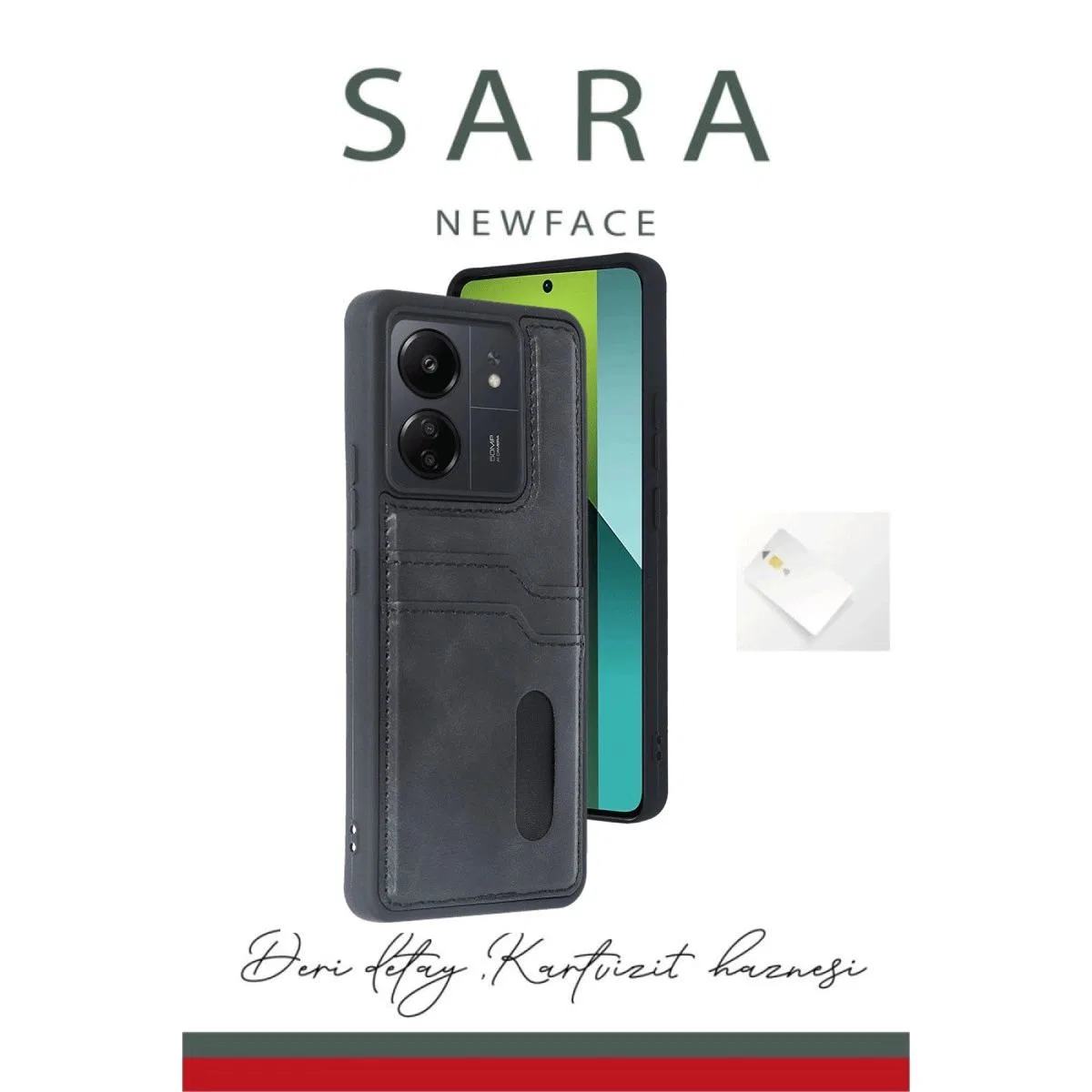 Xiaomi Redmi 13c Kılıf Sara Kartvizitli Deri Kılıf - Kırmızı
