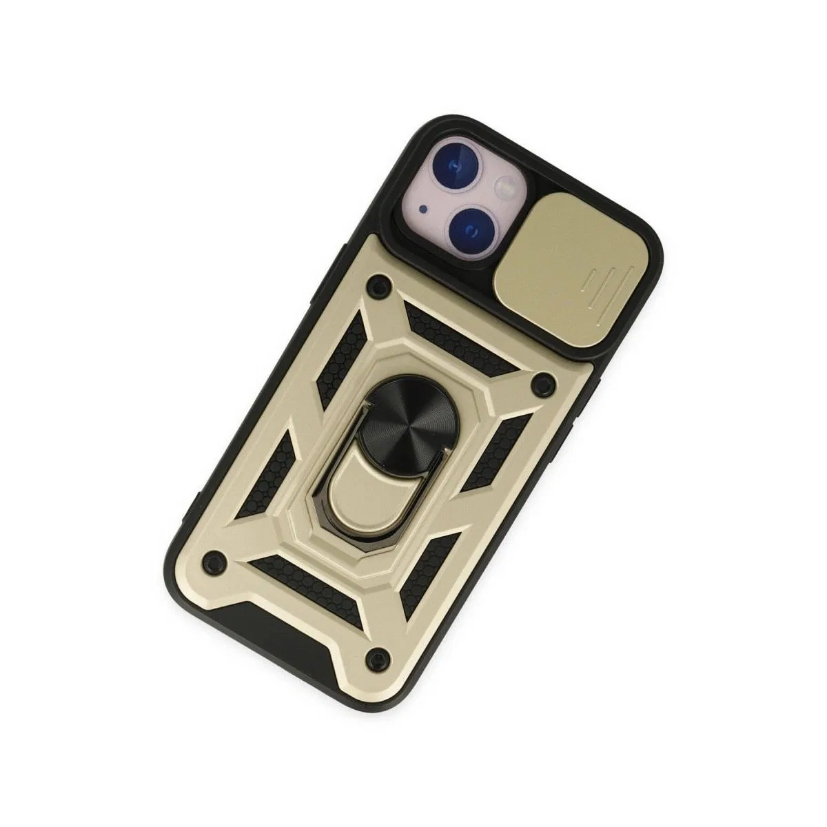 Apple İphone 14 Kılıf Pars Lens Yüzüklü Silikon - Gold