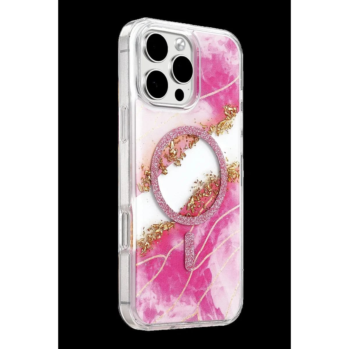 Onegif Apple İphone 16 Pro Max Lotus Simli Magsafe Kapak - Pembe