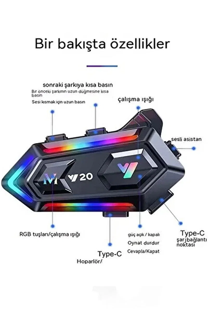 Y20 Motor Kurye Kask Kulaklık Rgb Modlu Bluetooth Motosiklet Kulaklık 5. 3 Bluetooth Interkom