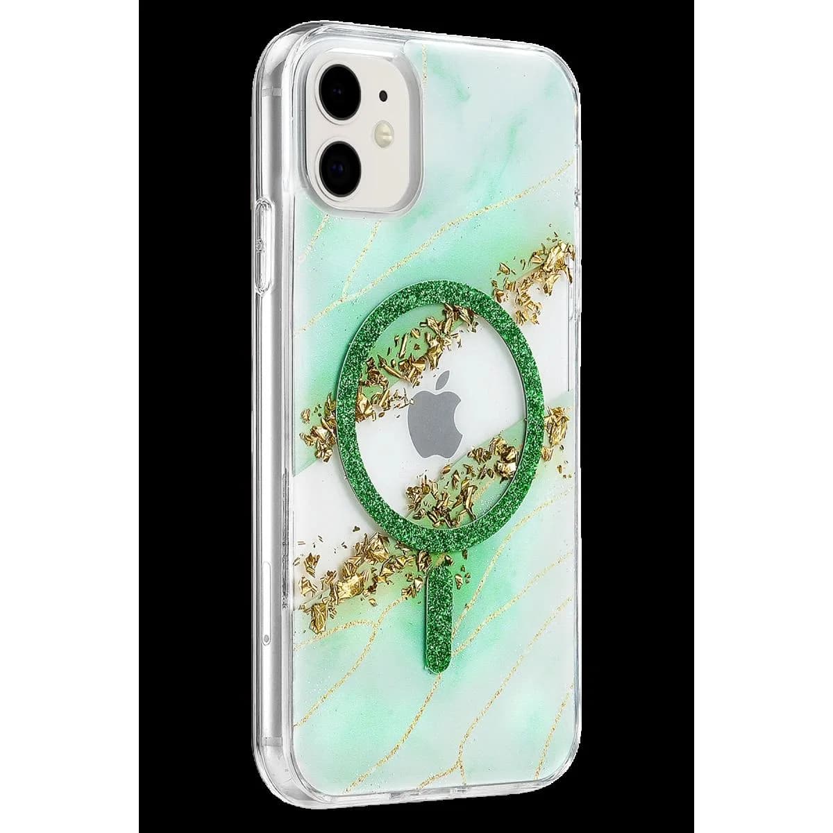 Onegif Apple İphone 11 Lotus Simli Magsafe Kapak - Yeşil