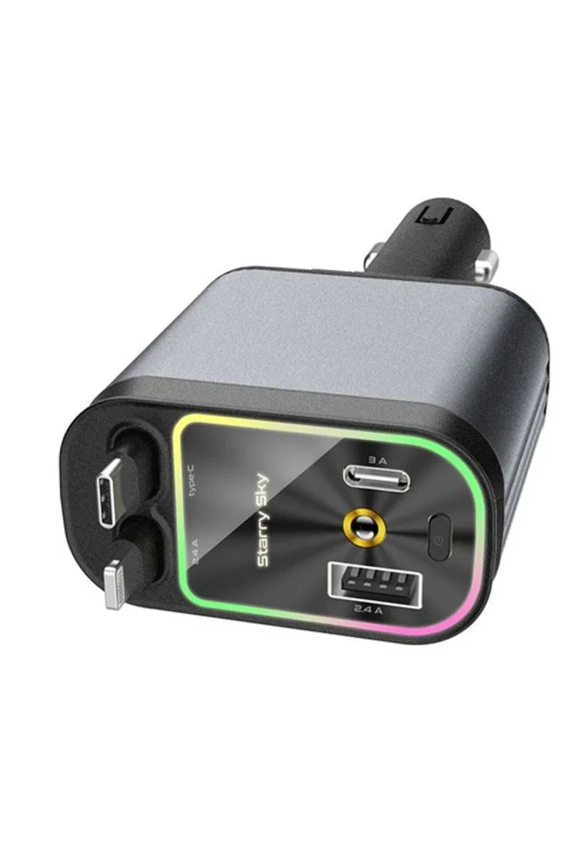 4’ü 1 Arada Çift Usb Bağlantı Çakmaklık, Type-c Hızlı Şarjlı 66w, geri Çekilebilir Araç Telefon Şarj Cihazı