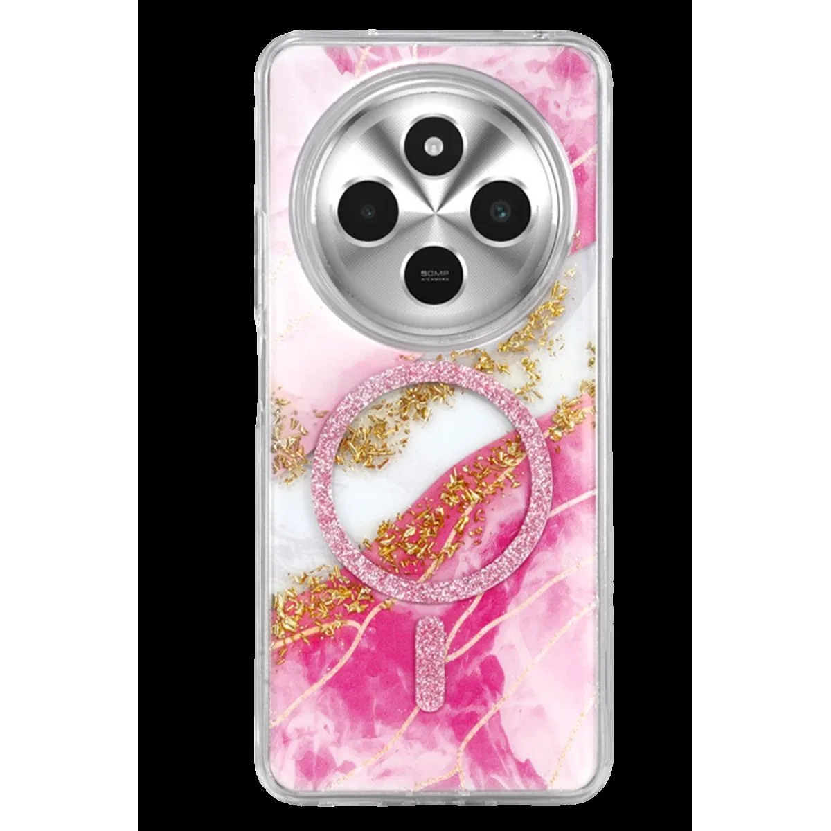 Onegif Xiaomi Redmi 14c Lotus Simli Magsafe Kapak - Pembe