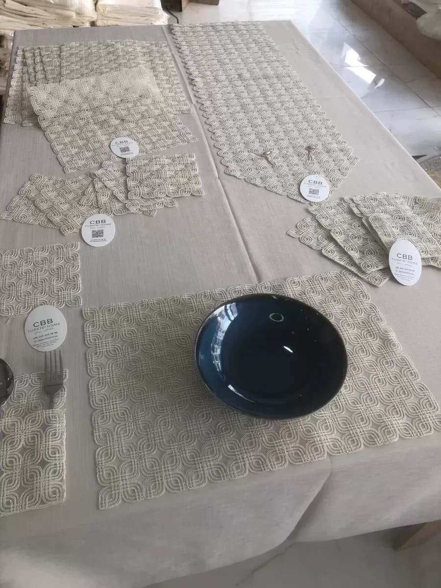 Sofra Takımı Orion Gardenya Keten Yemek Takımı 160x260 Masa Seti 26 Parça Runner Set Kapiçino