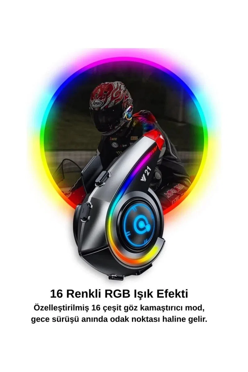 Y21 Rgb Işık Efektli Intercom Bluetooth Motosiklet Kask Kulaklığı Intercom Kulaklık