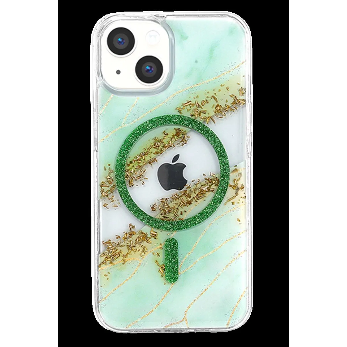 Onegif Apple İphone 15 Lotus Simli Magsafe Kapak - Yeşil