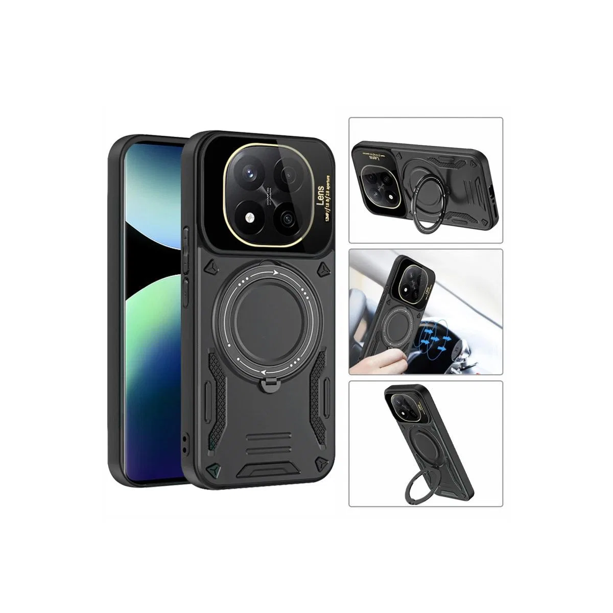 Xiaomi Redmi Note 14 Pro Plus Kılıf Joy Lens Standlı Kapak - Koyu Yeşil
