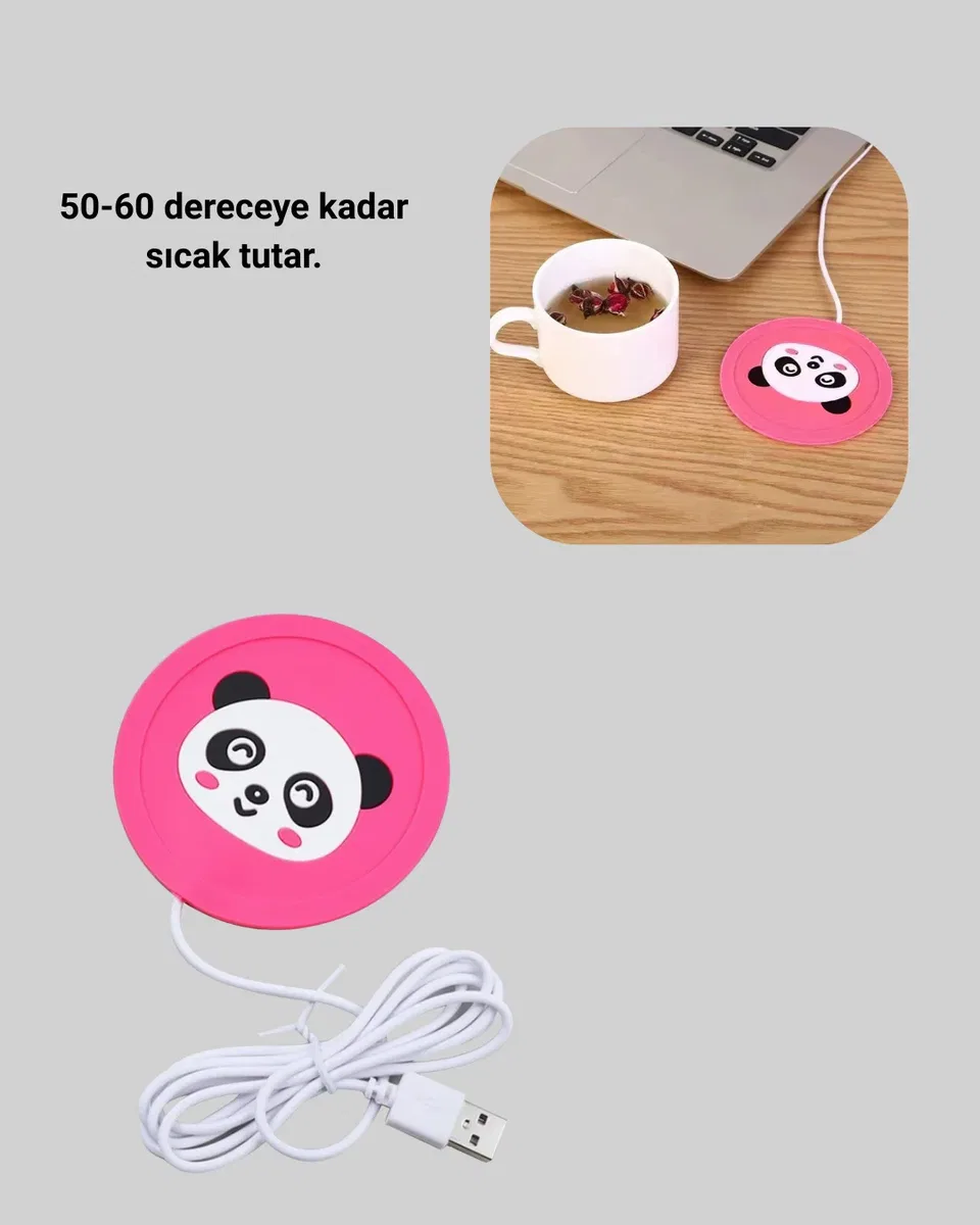 USB Güçlü Bardak Isıtma Altlığı 1. 2m Kablo Silikon Kaymaz Figürlü